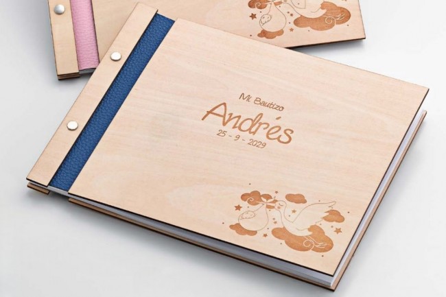 Libro de firmas para bautizo con polipiel azul