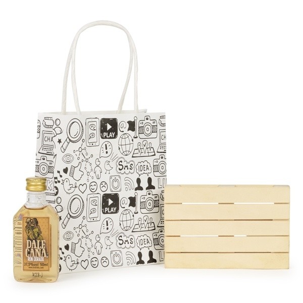 Detalle Bautizo Licor y posavasos palet con bolsa Kraft