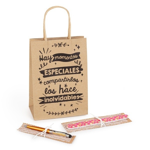 Lima estuchada y bolígrafo en bolsa regalo para Detalle Bautizo