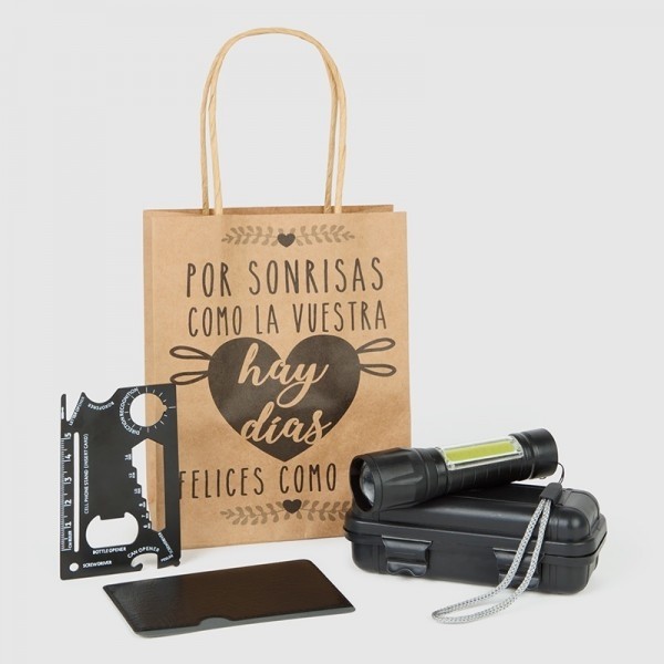 Linterna estuchada posiciones con set multiherramientas con bolsa