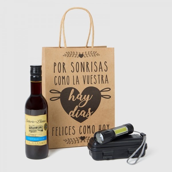 Linterna estuchada posiciones con vino detalle bautizo con bolsa