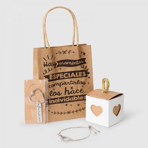 Detalle Bautizo pulsera de corazón con llavero corazón con bolsa