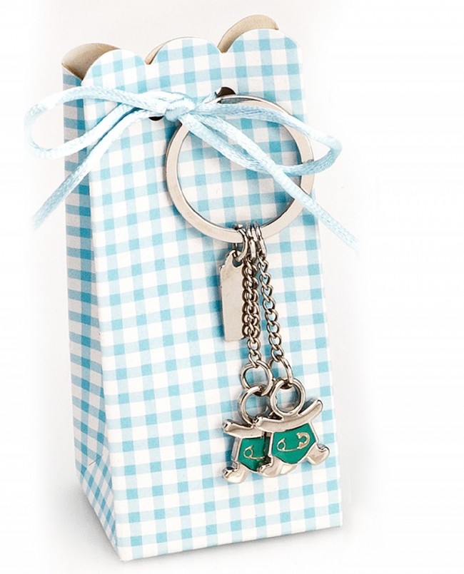 Llavero con gemelos y peladillas para Detalle de Bautizo