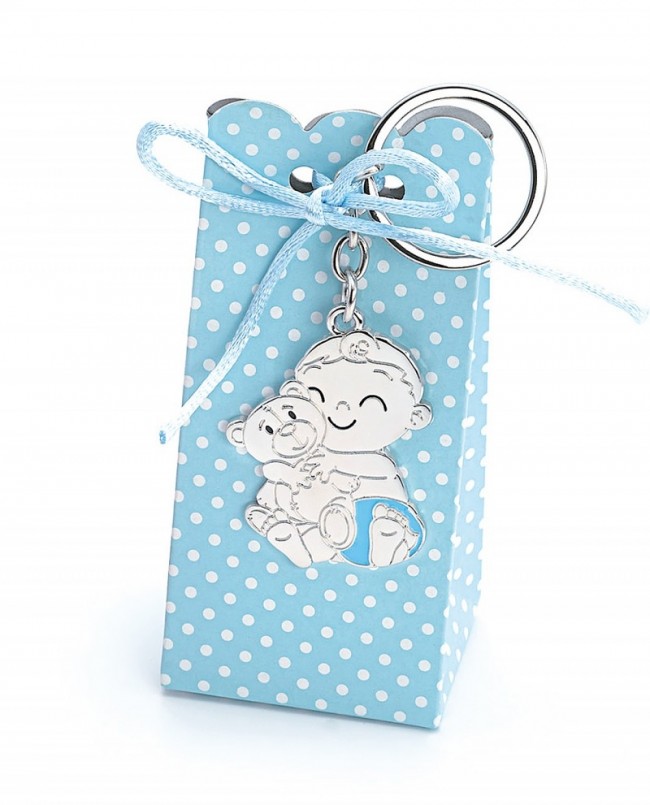 Llavero Niño osito en caja con peladillas para Detalle de Bautizo 