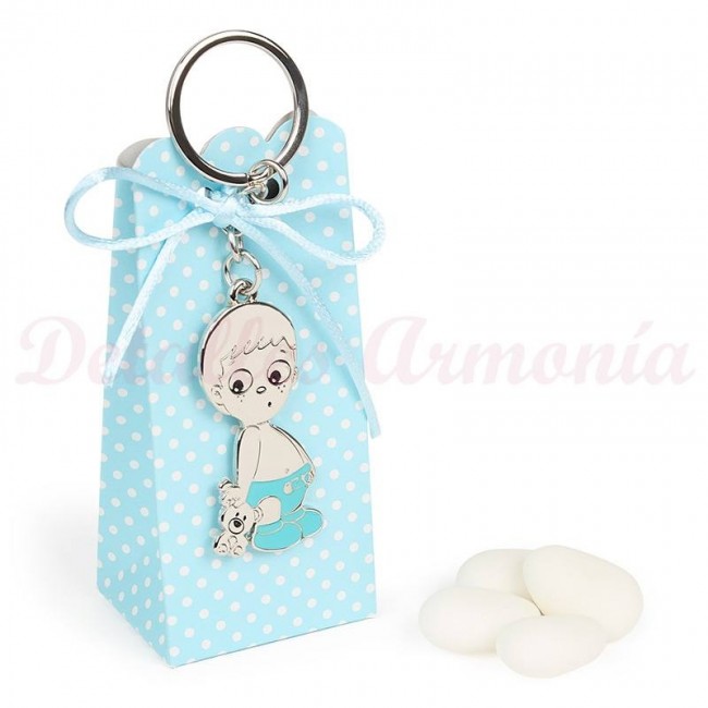 Llavero Niña con peluche y caja rosa para Detalle Bautizo 
