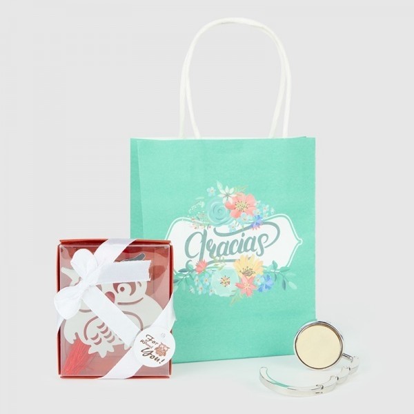 Detalle Bautizo marcapáginas de búho con sujetabolsos con bolsa