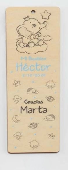 Marcapáginas personalizado para Detalle de bautizo. Modelo Elefante