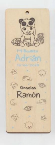Marcapáginas personalizado para Detalle de bautizo. Modelo Oso Panda