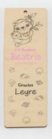 Marcapáginas personalizado para Detalle de bautizo. Modelo Perezoso