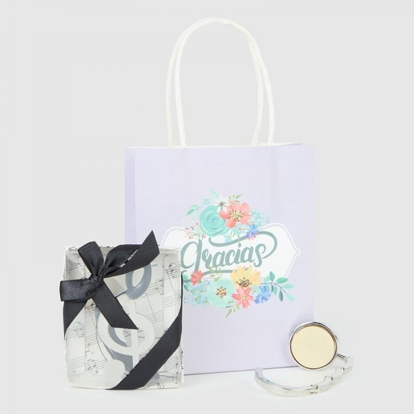 Detalle Bautizo marcapáginas clave de Sol con sujetabolsos 