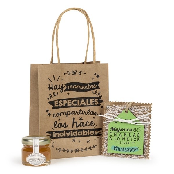 Detalle Bautizo Mermelada con llavero madera frases en bolsa de regalo