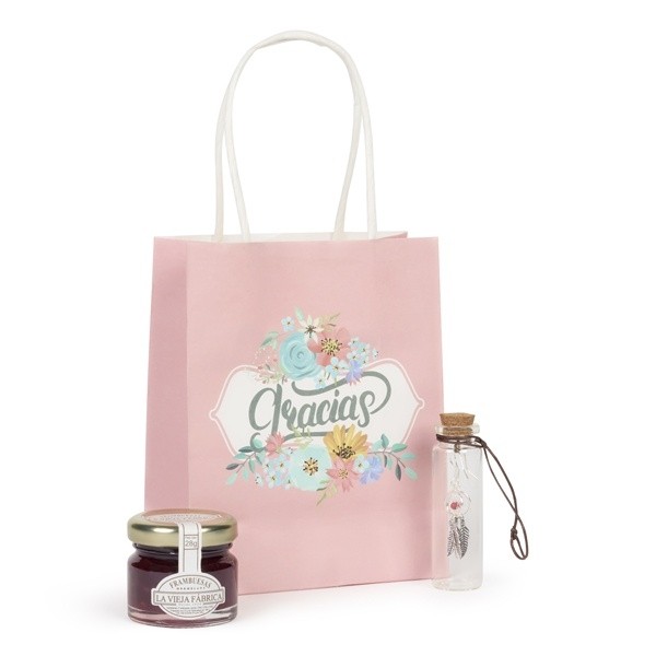 Detalle Bautizo Mermelada y pendientes Atrapasueños en bolsa Kraft