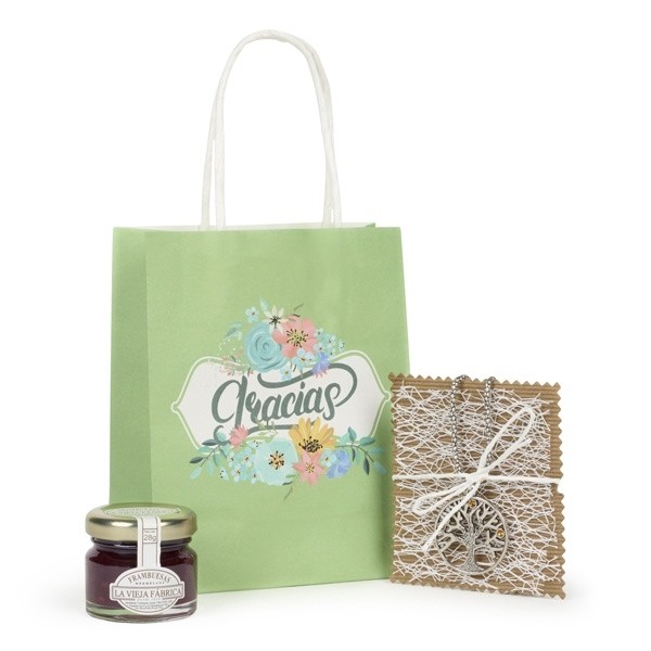 Detalle Bautizo Mermelada y colgante árbol de la vida en bolsa
