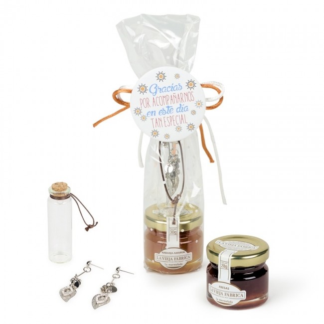 Mermelada con pendientes en bolsa regalo para Detalle Bautizo