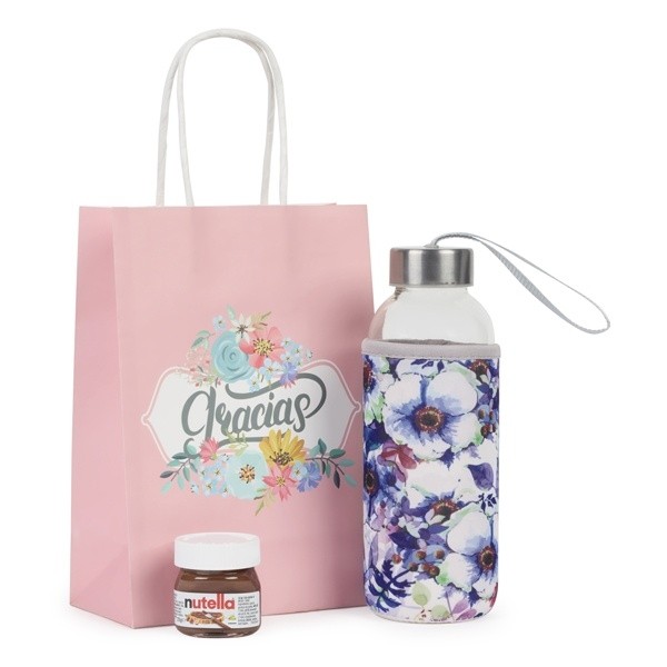 Detalle Bautizo Mini Nutella y bidón de cristal en bolsa para Detalle Bautizo