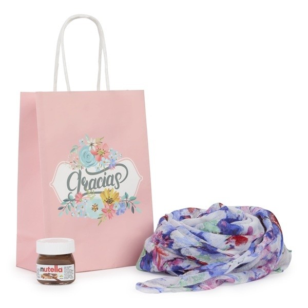 Detalle Bautizo Mini Nutella y pashmina Jardín en bolsa Kraft