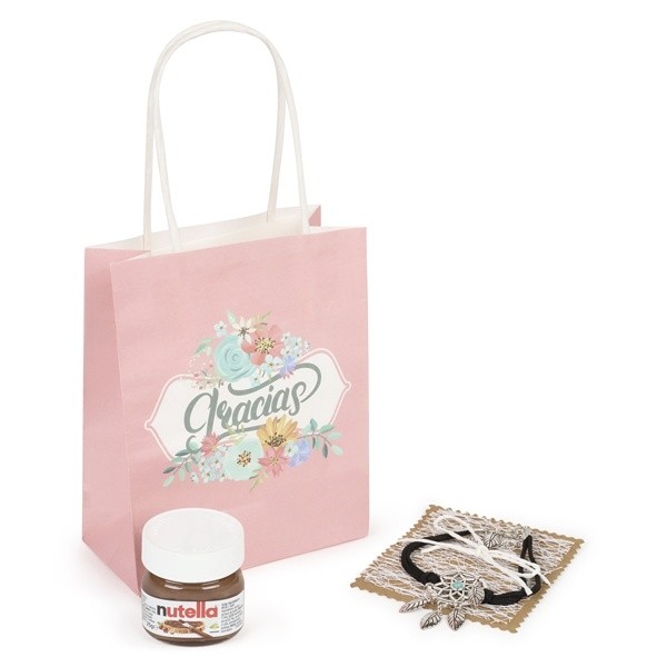 Detalle Bautizo Mini Nutella y pulsera atrapasueños en bolsa de regalo 