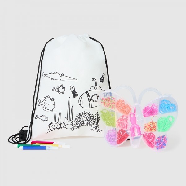 Detalle bautizo mochila Océano con kit de pulsera de goma
