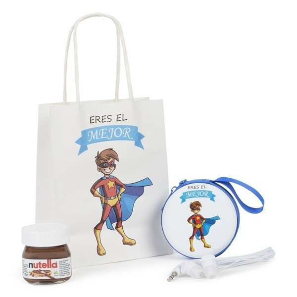 Regalo monedero Super Héroe niño con Nutella con bolsa