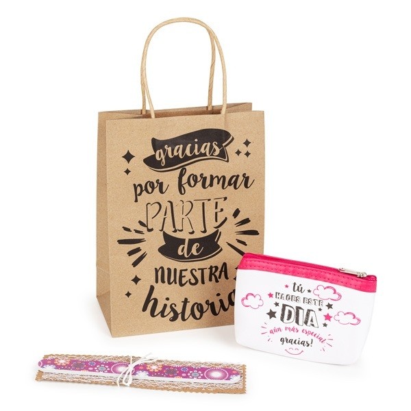 Detalle Bautizo Monedero gracias con lima estuchada en bolsa kraft