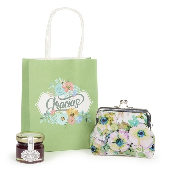 Detalle Bautizo Monedero y Mermelada artesanal en bolsa Kraft
