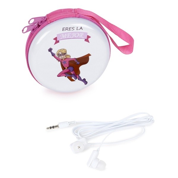Monedero metálico Súper Héroes con auriculares para Detalle de Bautizo Niña