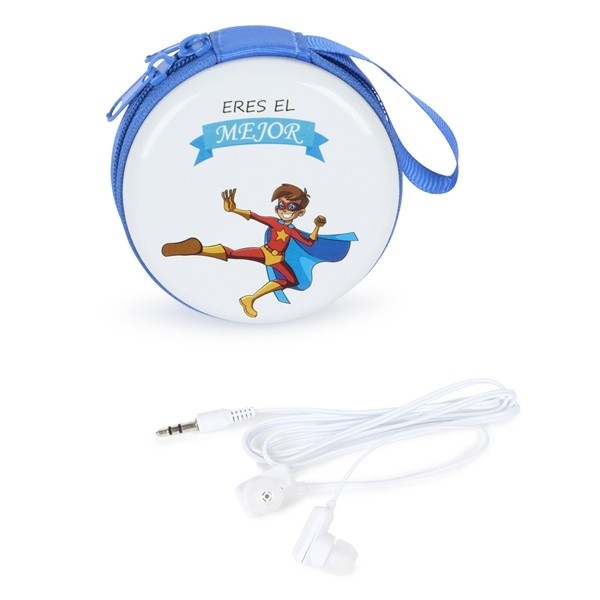 Monedero metálico Súper Héroes con auriculares para Detalle de Bautizo Niño