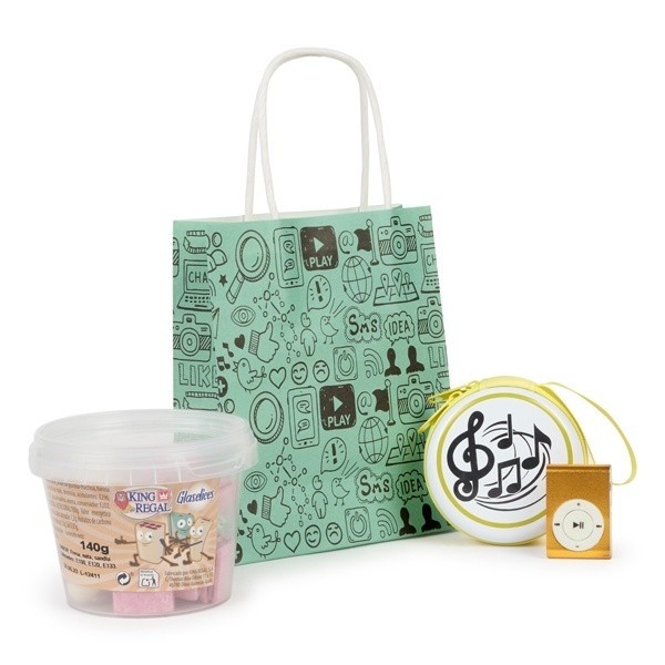 Pack portamonedas con MP3 y bote de chuches con bolsa