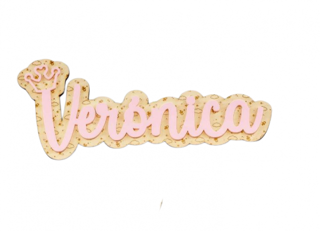 Nombre de madera en rosa personalizado para bautizo 