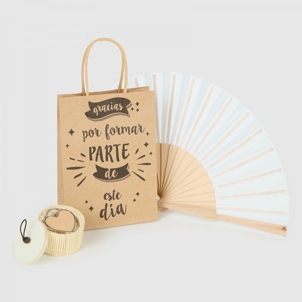 Detalle bautizo abanico banco con joyero bambú con bolsa