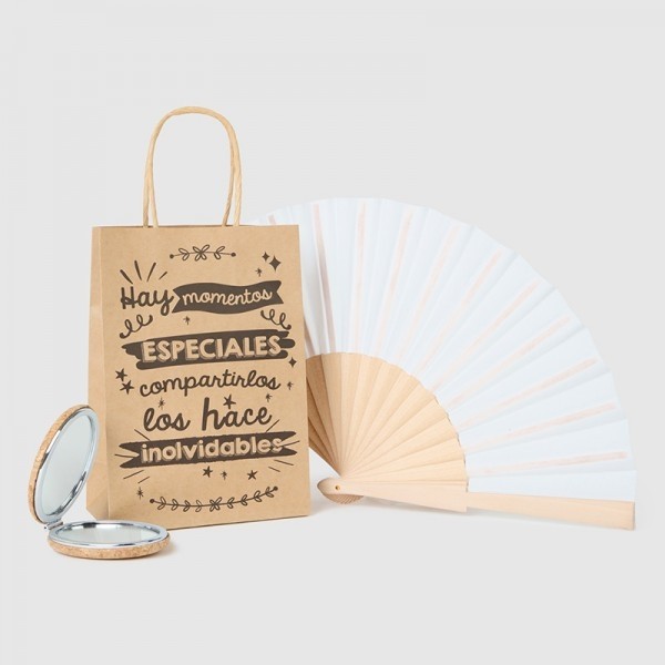 Abanico de madera con espejo de corcho detalle bautizo