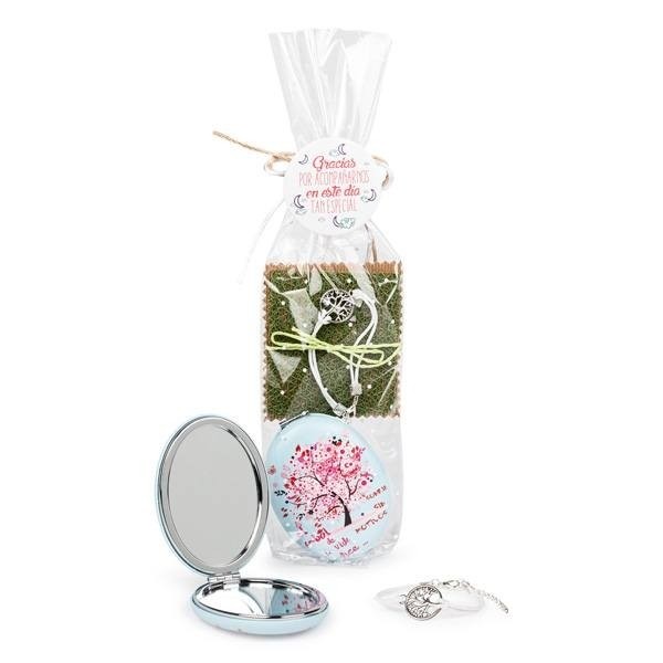 Detalle bautizo pulsera de árbol con espejo árbol con envoltorio