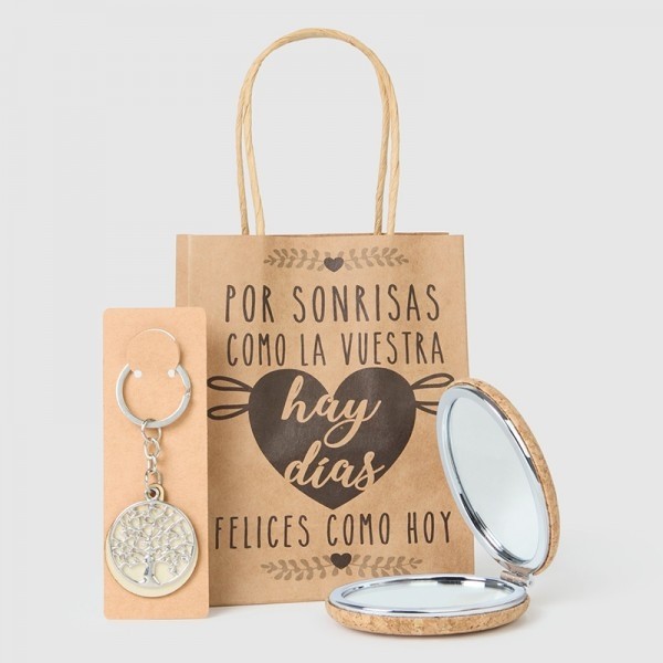 Espejo de corcho con llavero árbol de la vida detalle bautizo