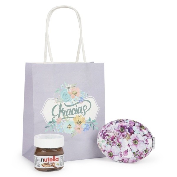 Detalle Bautizo Pack espejo y mini bote de Nutella en bolsa regalo