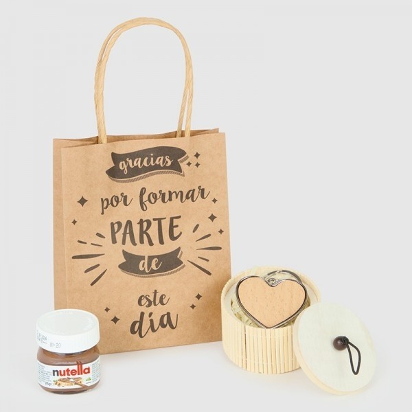 Regalo joyero bambú con llavero y mini Nutella con bolsa