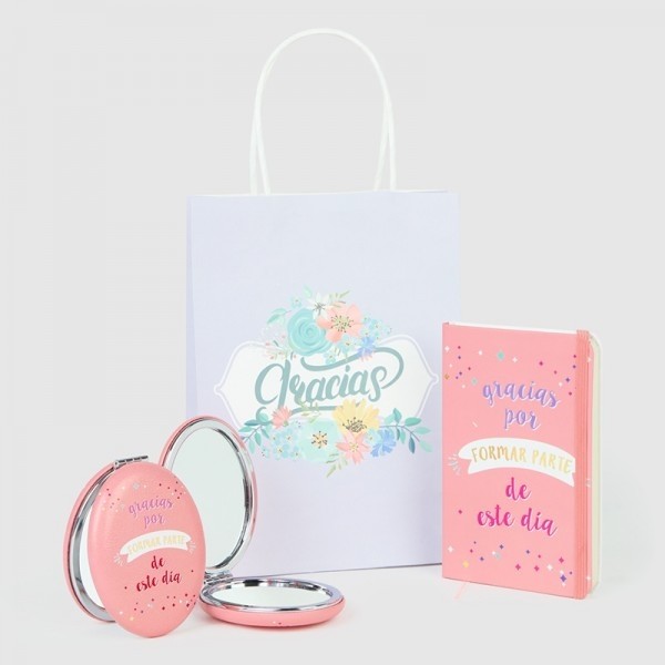 Detalle bautizo Libreta frases con espejo de frases pastel