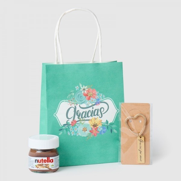 Detalle bautizo llavero corazón con mini Nutella