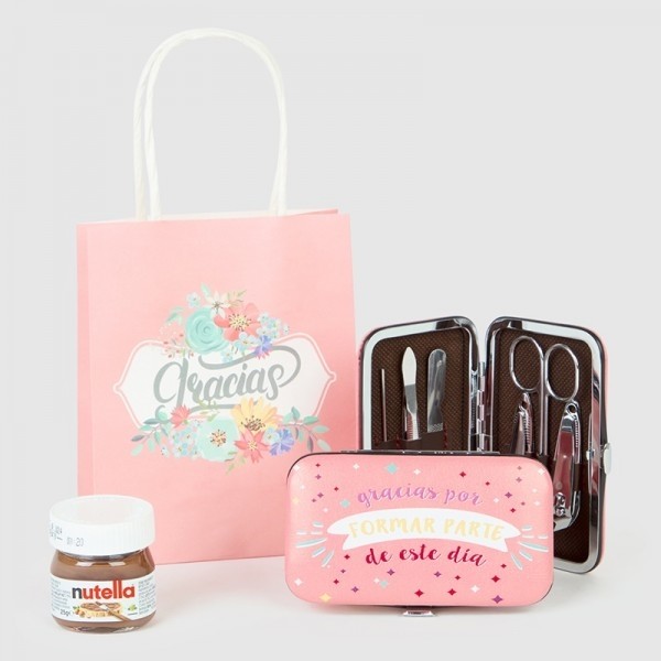 Detalle bautizo set manicura pastel con Nutella con bolsa