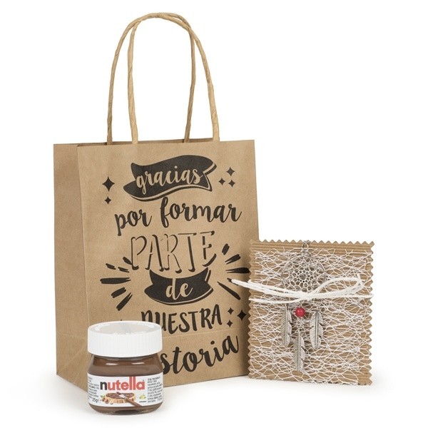 Detalle Bautizo Mini nutella y medallón atrapasueños en bolsa