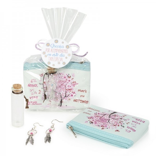 Pack monedero árbol de la vida con pendientes atrapasueños con envoltorio