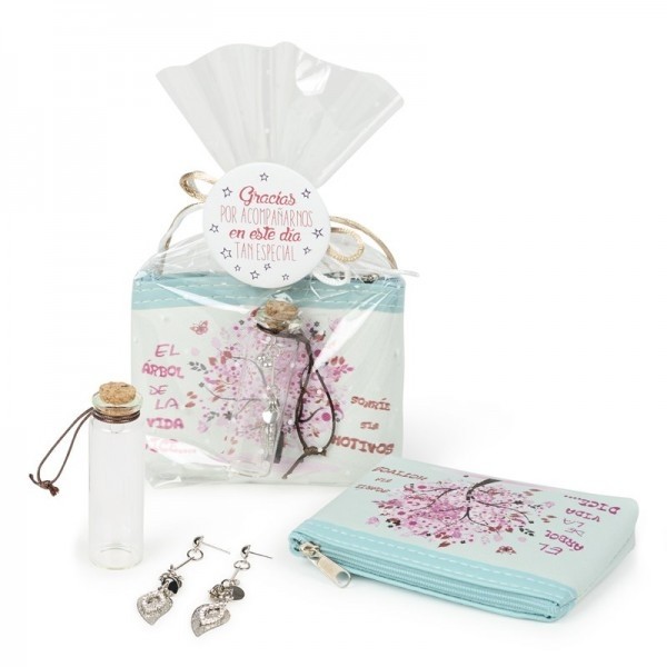 Regalo pendientes de hoja y monedero árbol de la vida