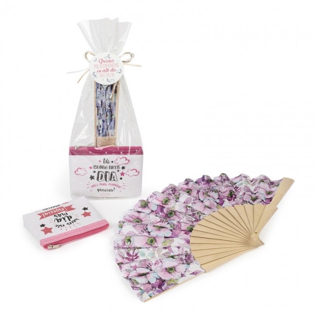 Pack monedero frases y abanico estuchado en bolsa regalo