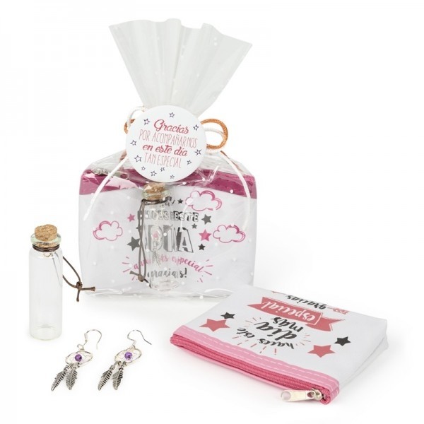 Regalo monedero de gracias y pendientes atrapasueños con envoltorio