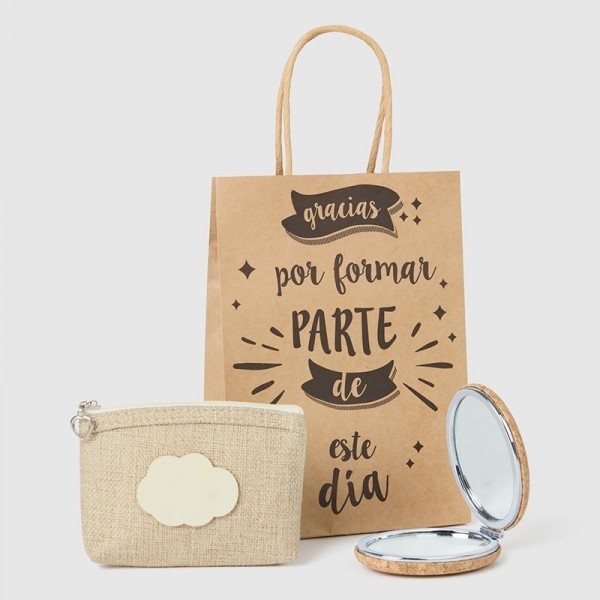 Regalo bautizo espejo de corcho y monedero natural