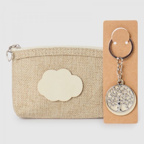 monedero natural nube con llavero árbol