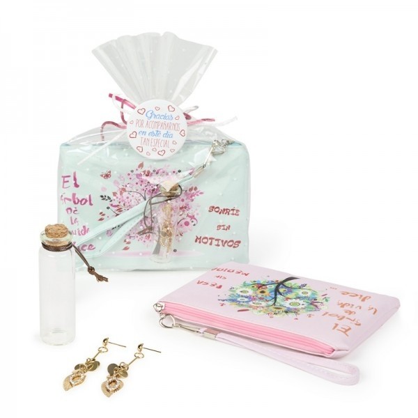 Detalle bautizo portatodo árbol de la vida y pendientes 