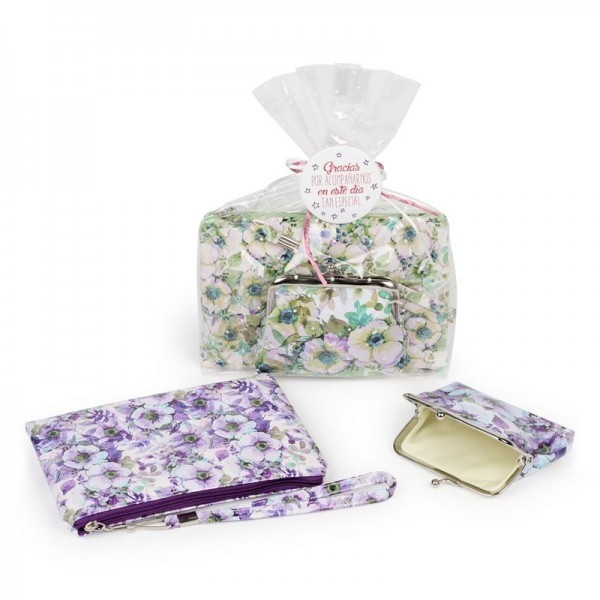 Detalle bautizo portatodo floral con monedero floral