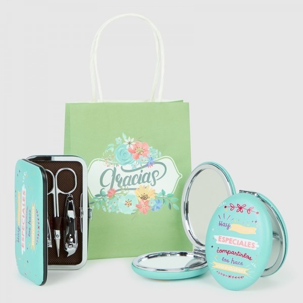 Regalo bautizo Set manicura y espejo pastel