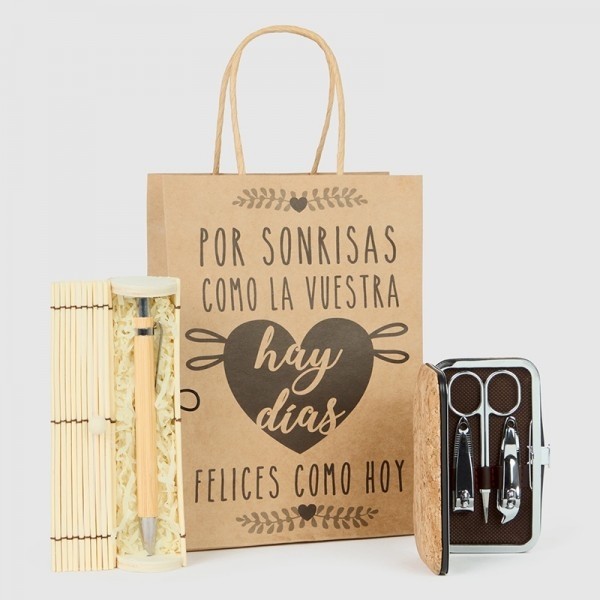 Set de manicura natural con bolígrafo caja bambú