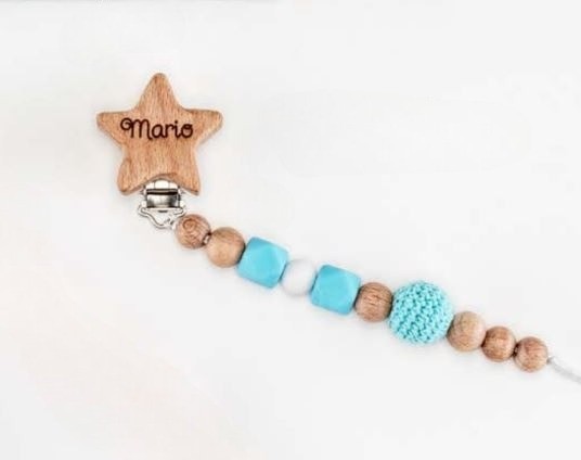 Pinza para chupete azul con estrella personalizada